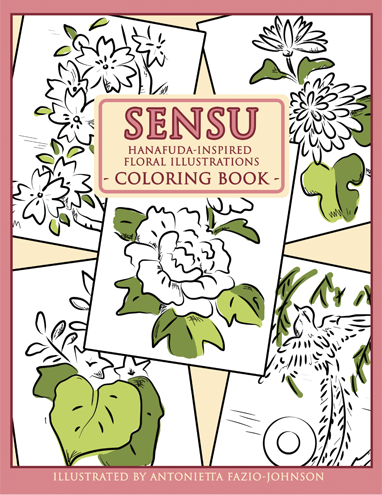 Picture - Sensu: Hanafuda-Inspired  Floral Illustrations Coloring Book